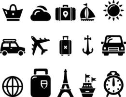 Pure Black Silhouette Design of Travel Icons on White Background vector