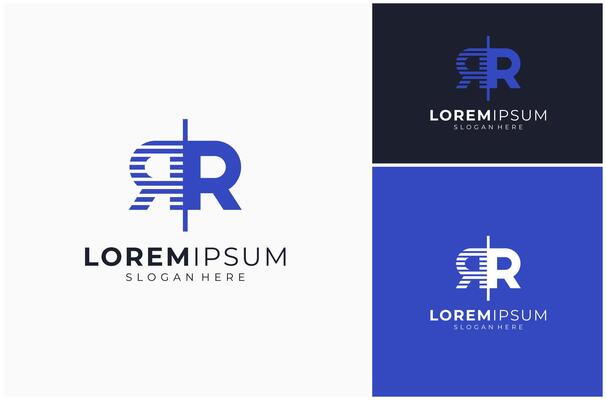 Initial Letter RR Mirror Reflection Geometric Line Shadow Logo Design Illustration