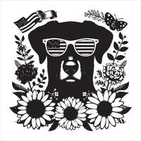 Print A collage of a dog a plant in an illustrated frame risograph silhouette white background vector