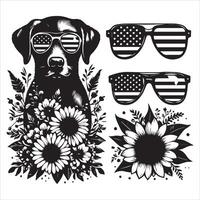 Print A collage of a dog a plant in an illustrated frame risograph silhouette white background vector