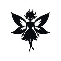 A black silhouette of a fairy girl, Black silhouette of a fairytale little fairy isolated on a white background. illustration for design. vector