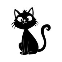 Silhouette cat. Isolated sign of a cat on a white background. Black cat. Hand drawn kitten character illustration vector