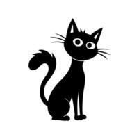Silhouette cat. Isolated sign of a cat on a white background. Black cat. Hand drawn kitten character illustration vector