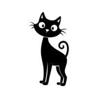 Silhouette cat. Isolated sign of a cat on a white background. Black cat. Hand drawn kitten character illustration vector
