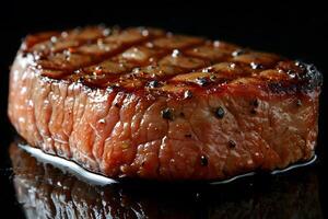 Grilled Beef Steak Close-Up Perfectly Cooked Juicy Meat for Culinary Design, Restaurant Menus, or Food Advertising photo