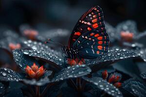 Vibrant Butterfly Resting on Dew-Covered Flowers - Nature's Beauty for Wall Art, Posters, and Creative Projects photo