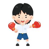 Cute boy wears red boxing gloves vector