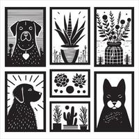 Dog shilhouette design bundle with illustration frames editable vector