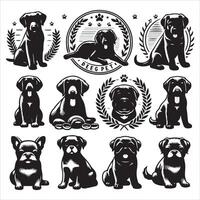 Dog shilhouette design bundle with illustration frames editable vector
