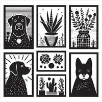 Dog shilhouette design bundle with illustration frames editable vector