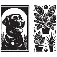 Dog shilhouette design bundle with illustration frames editable vector