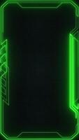 Vertical - HUD frame element technology background with a border of green neon light beams on black mesh texture. This tech border UI viewfinder animation is full HD and looping. video