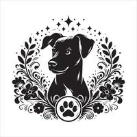 Print editable dog bundle in an illustration frame and floral dog logo vector