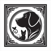 Print editable dog bundle in an illustration frame and floral dog logo vector