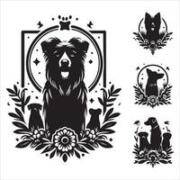Print editable dog bundle in an illustration frame and floral dog logo vector
