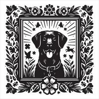 Print editable dog bundle in an illustration frame and floral dog logo vector