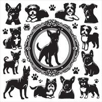 Print editable dog bundle in an illustration frame and floral dog logo vector