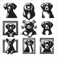 Print A collage of a dog a plant in an illustrated frame risograph silhouette white background vector