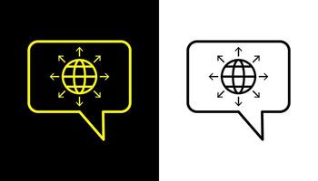 Dialogue icon, globe line icon. Earth globe in quote frame icon. vector