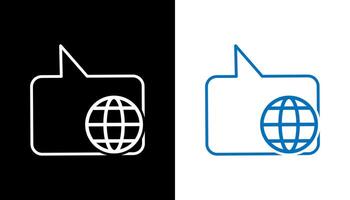 Dialogue icon, globe line icon. Earth globe in quote frame icon. vector