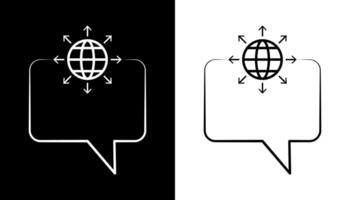 Dialogue icon, globe line icon. Earth globe in quote frame icon. vector