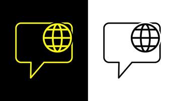 Dialogue icon, globe line icon. Earth globe in quote frame icon. vector