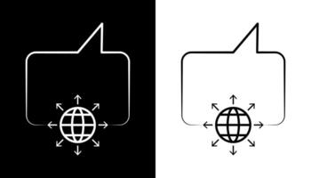 Dialogue icon, globe line icon. Earth globe in quote frame icon. vector