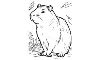 Capybara Coloring Page, Capybara Line Art, vector