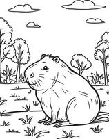 Capybara Coloring Page, Capybara Line Art, vector