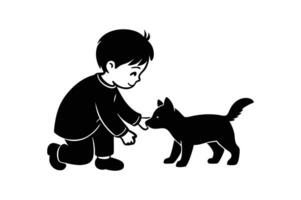 kid playing with pet silhouette vector