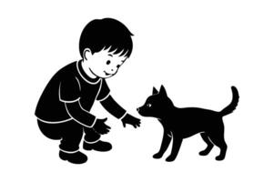 kid playing with pet silhouette vector