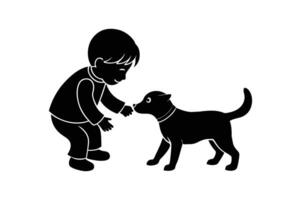 kid playing with pet silhouette vector