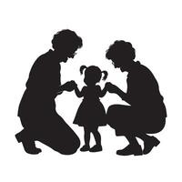 Child and grandparent silhouette. grandparent with grandchild illustration black and white. vector