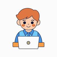 A School Boy Is Studying on Computer vector