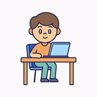 A School Boy Is Studying on Computer vector