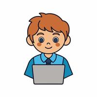 A School Boy Is Studying on Computer vector