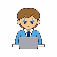 A School Boy Is Studying on Computer vector