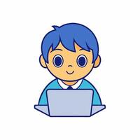 A School Boy Is Studying on Computer vector