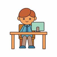 A School Boy Is Studying on Computer vector