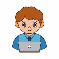 A School Boy Is Studying on Computer vector