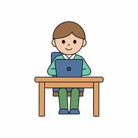 A School Boy Is Studying on Computer vector