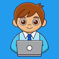 A School Boy Is Studying on Computer vector