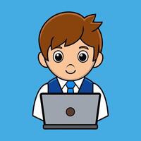 A School Boy Is Studying on Computer vector