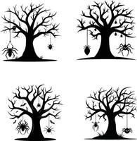 Helloween Tree With Spider Silhouette vector