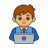 A School Boy Is Studying on Computer vector