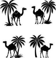 Camel with coconut tree silhouette . vector