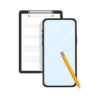 Notes and phone. Learning via the Internet, distance learning. illustration vector