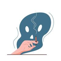 Hand with a cigarette and smoke in the form of a skull. No smoking concept. World No Tobacco Day. Creative design idea for poster, banner, website. illustration in flat style vector