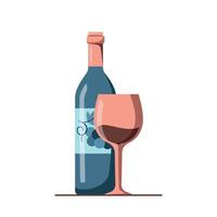 Bottle with label and glass of red wine. Wine tasting concept for events, poster, banner, bar or restaurant menu design. Alcoholic drink in flat style. illustration isolated on white background vector