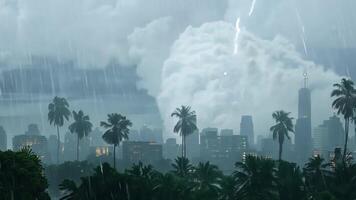 A raining in the city, there's thunder and lots of clouds. video